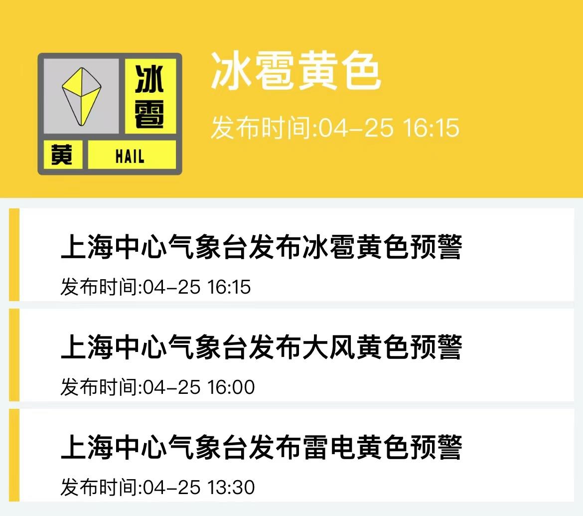 上海发布冰雹+大风+雷电黄色预警
