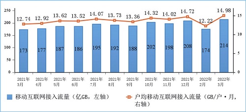 图6 移动互联网接入月流量及户均流量（DOU）情况