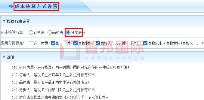 　　(智邦国际ERP系统：支持按需设置成本核算方式)