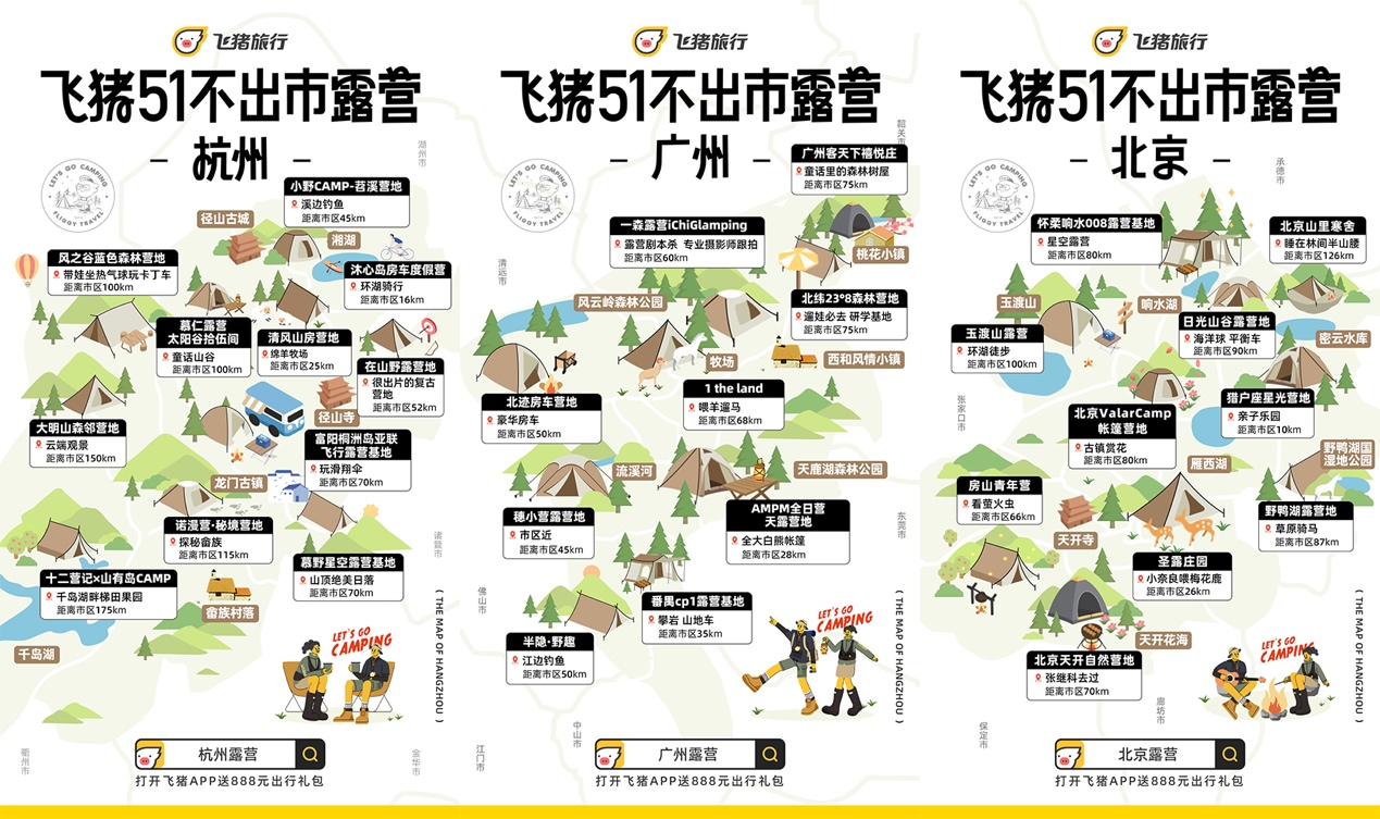 飞猪推出2小时露营圈小白级攻略上线杭州广州北京露营地图