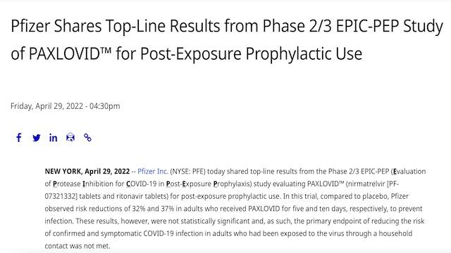 IT|辉瑞口服新冠药Paxlovid用于成人暴露后预防效果不佳