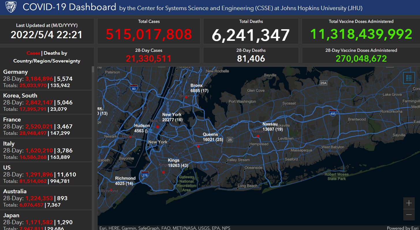 全球疫情动态【5月4日】：纽约州新冠住院人数明显反弹莫德纳Q1疫苗收入翻三倍
