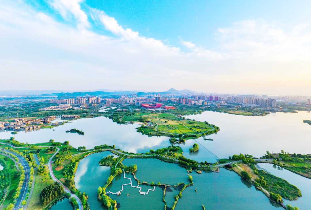 5月3日,俯瞰安徽省铜陵市西湖国家城市湿地公园.