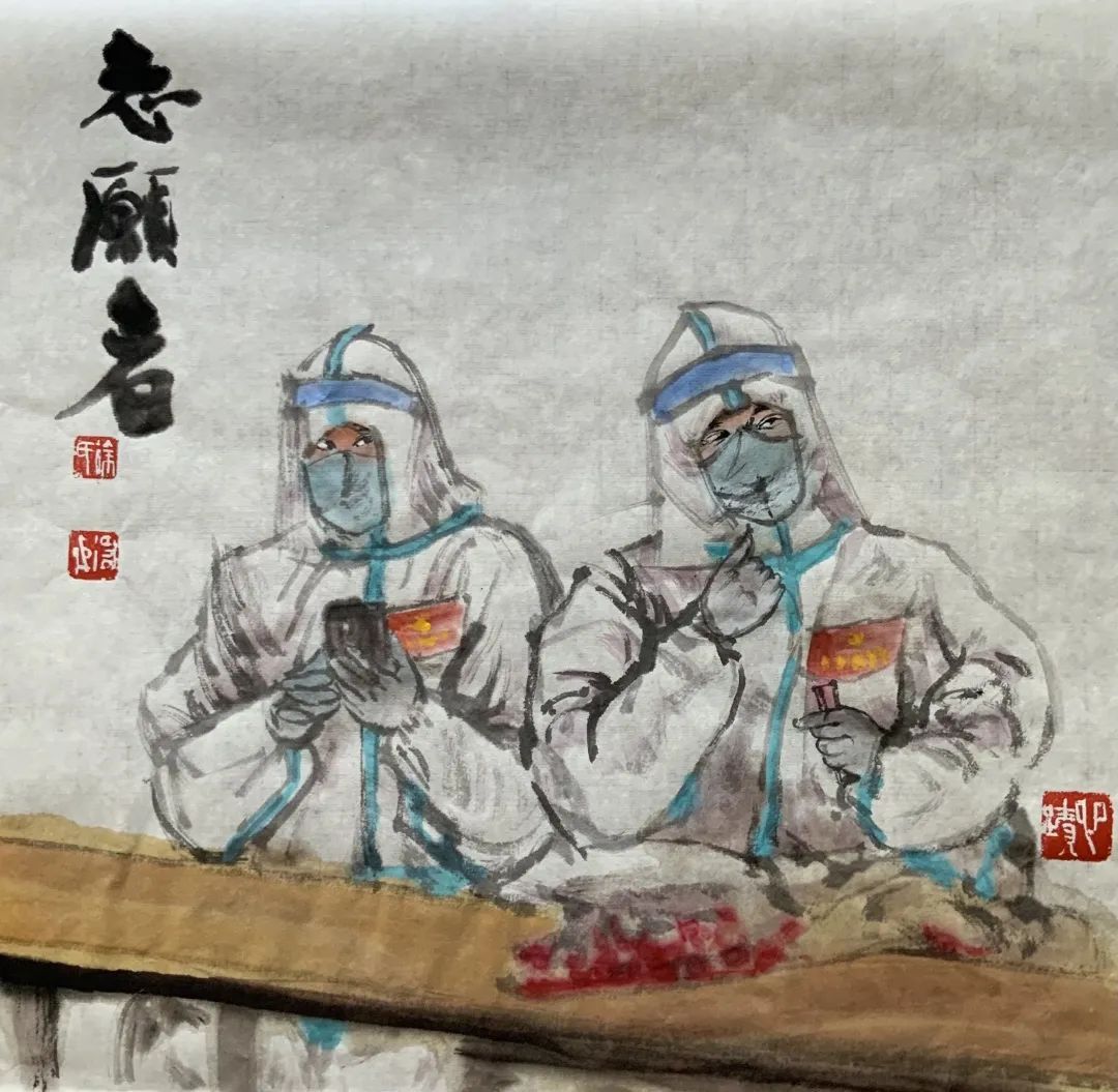 艺起战疫温暖前行绘画作品致敬最美逆行者