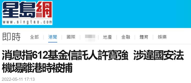 港媒：为黑暴徒撑腰的“612基金”信托人许宝强在机场离港时被警方拘捕