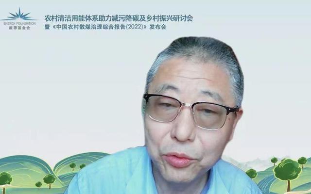 此次研讨会上，中国工程院院士、清华大学教授江亿通过直播视频连线发言。直播截图