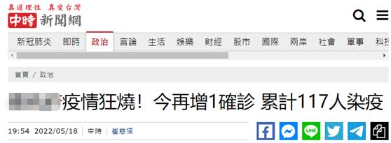 台媒：台“总统府”今再增1例新冠确诊病例，累计117人感染