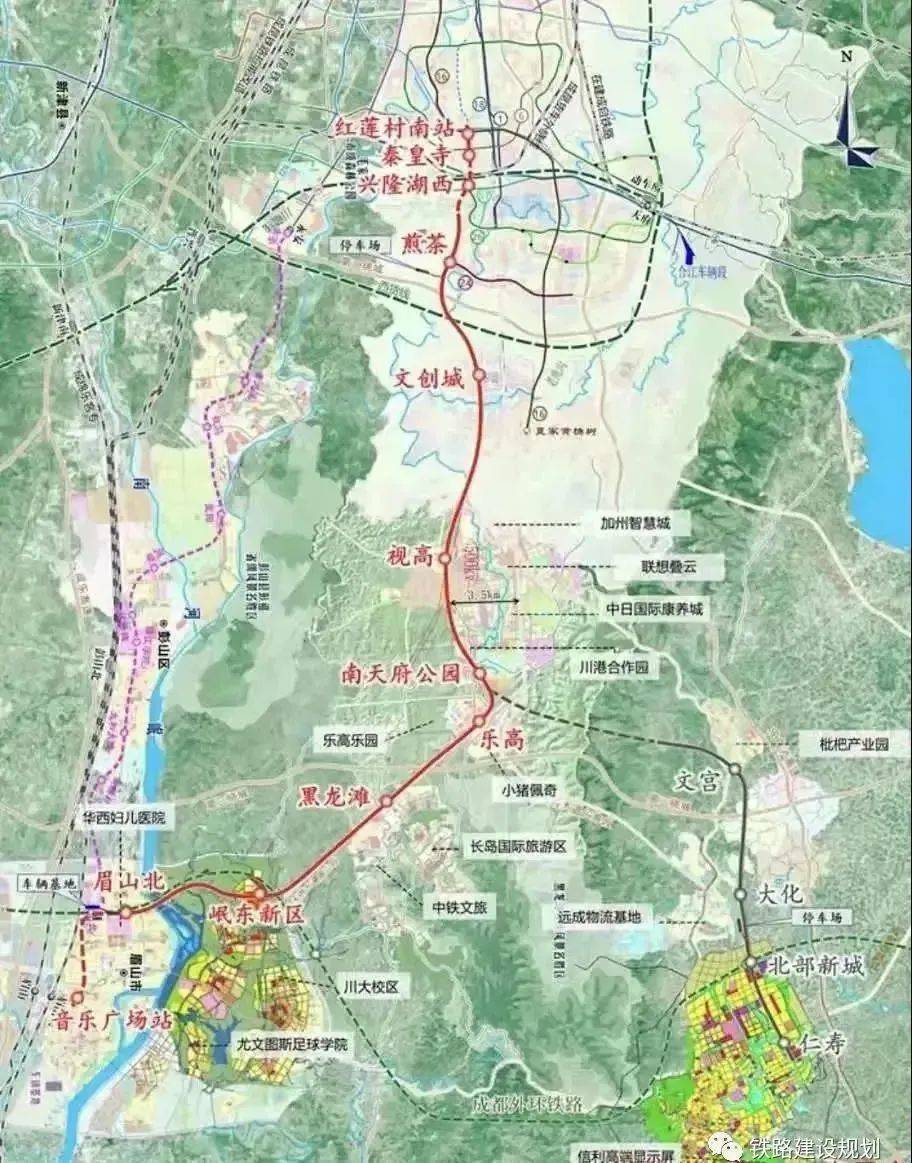 起于成都天府新区红莲站,止于眉山市东坡区音乐广场站,全长约57km,设