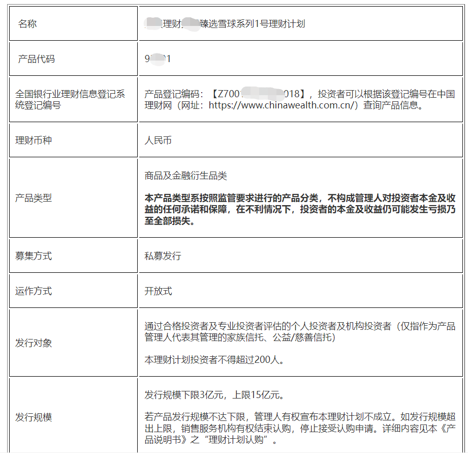 （某银行理财子销售的雪球结构产品）