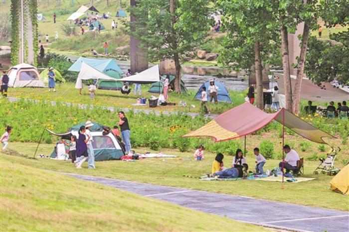 近日，湖北宜昌市民在奥体中心露营基地露营。林潇 摄/视觉中国