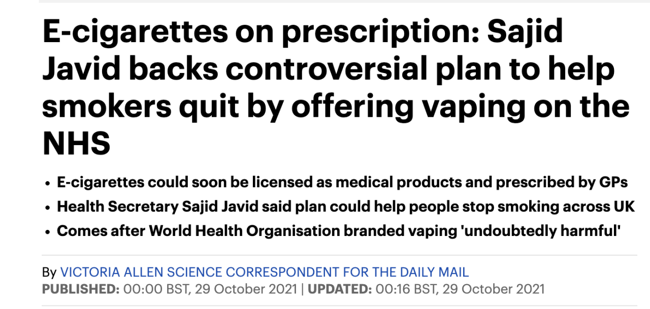 （2021年10月，英国决定将电子烟纳入医疗处方）