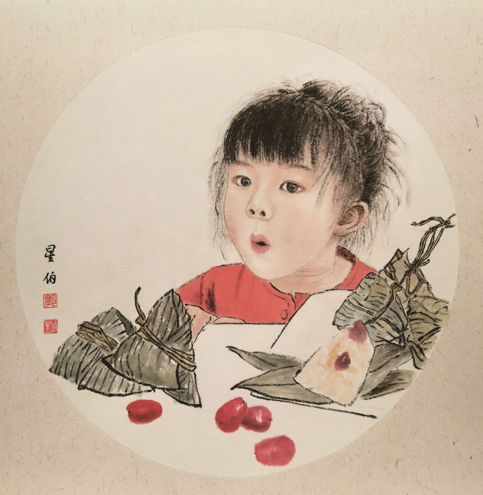 纪萍  《粽香》    国画张俊来  《端午图》    国画陈凤华  《端午图