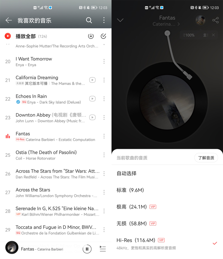 我歌单中唯有1首卓著偏门的歌曲维持“Hi-Res”音质 图源：品玩lzh摄
