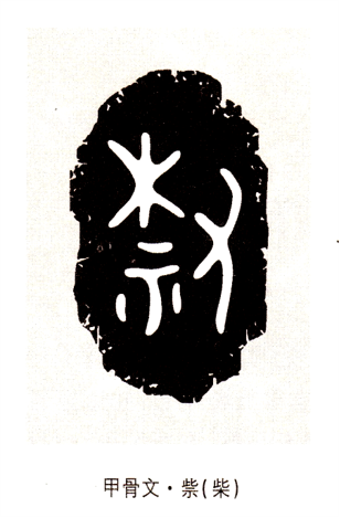 殷商的甲骨文中已有了"柴"字,指"手持燃木的祭祀",为祭祀用香的形象