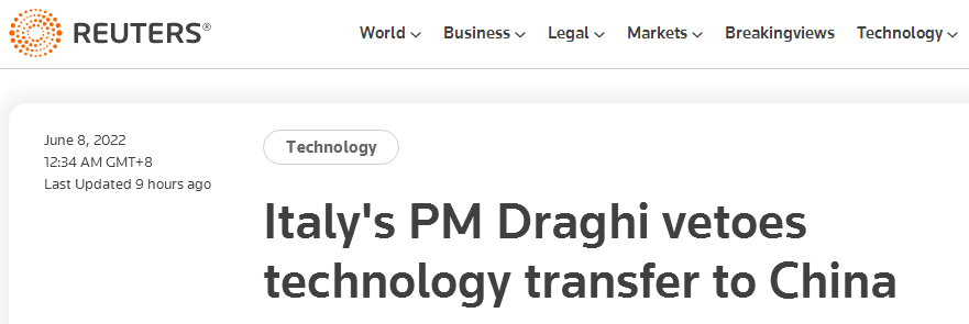 外媒：意大利总理否决了一项向中企转让技术的决定，中方此前已表态|意大利_新浪财经_新浪网