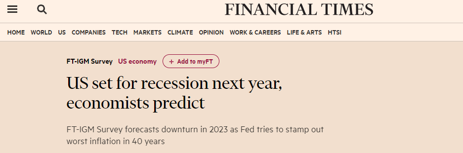 通胀再创新高，经济学家：美国经济将于明年陷入衰退