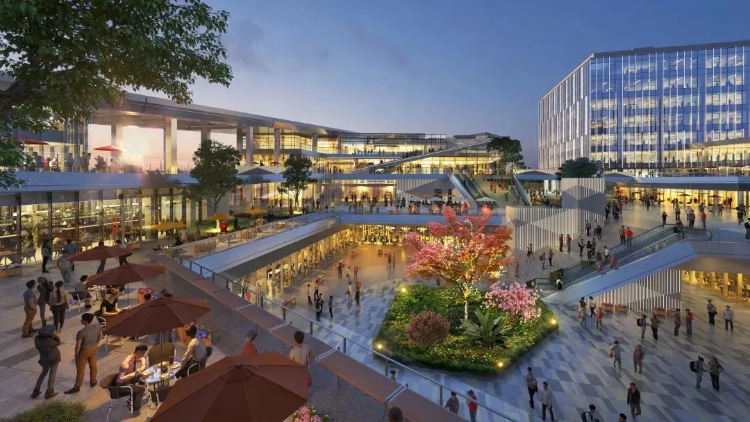 环形步道,室外下沉式中心广场效果图