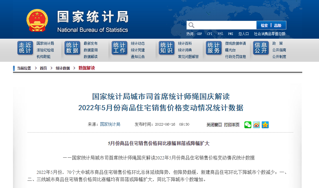 国家统计局5月份商品住宅销售价格同比涨幅回落或降幅扩大