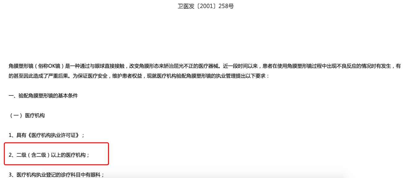 第258号文强调了二级(含二级)以上的医疗机构。