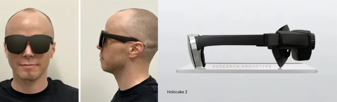 2020 年太阳镜式头显设备（左）与 Holocake 2 原型机（右）。