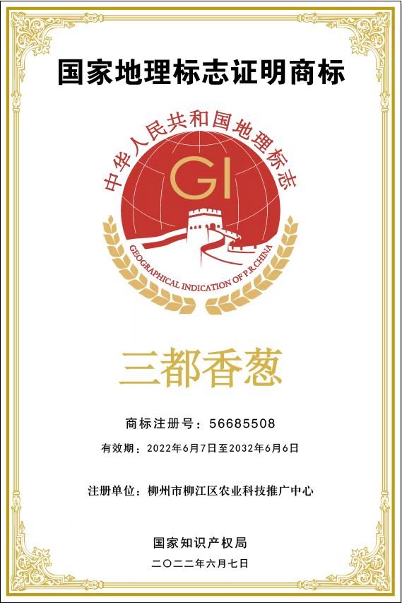 广西柳江"三都香葱"获国家地理标志证明商标