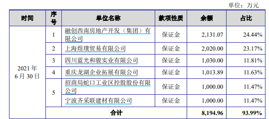 截至2021年6月30日其他应收款前五大 图片来源：亚派科技招股书截图