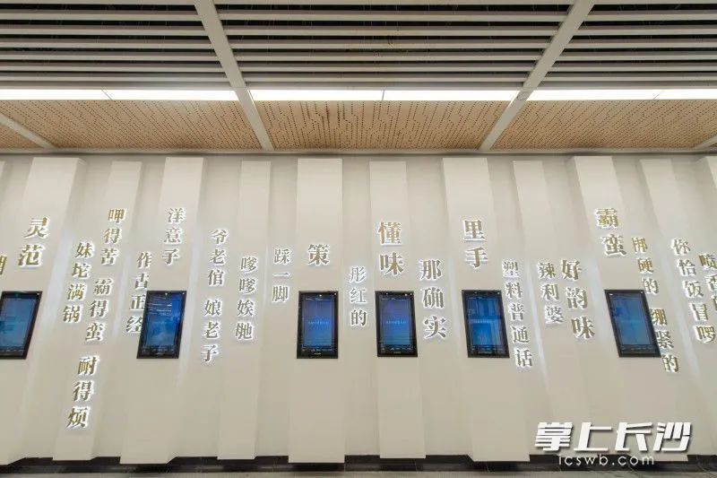 在长沙地铁6号线文昌阁站内,由长沙方言组成的背景墙特别吸引眼球