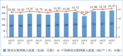 图6 移动互联网接入月流量及户均流量（DOU）情况