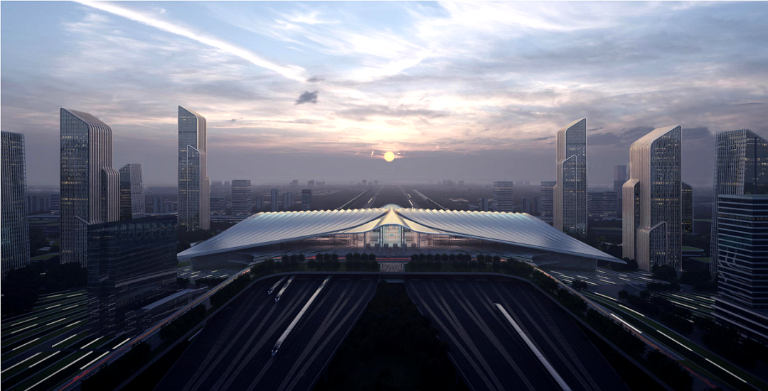 天府站位于四川省成都市天府新区兴隆湖以东,按照南北站场的规划同步