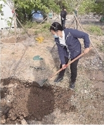 王敏在凤凰山植树。 受访者供图