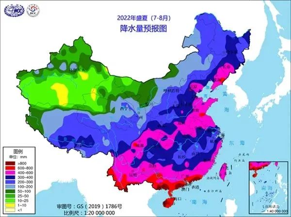2022年盛夏(7-8月)降水量预报图
