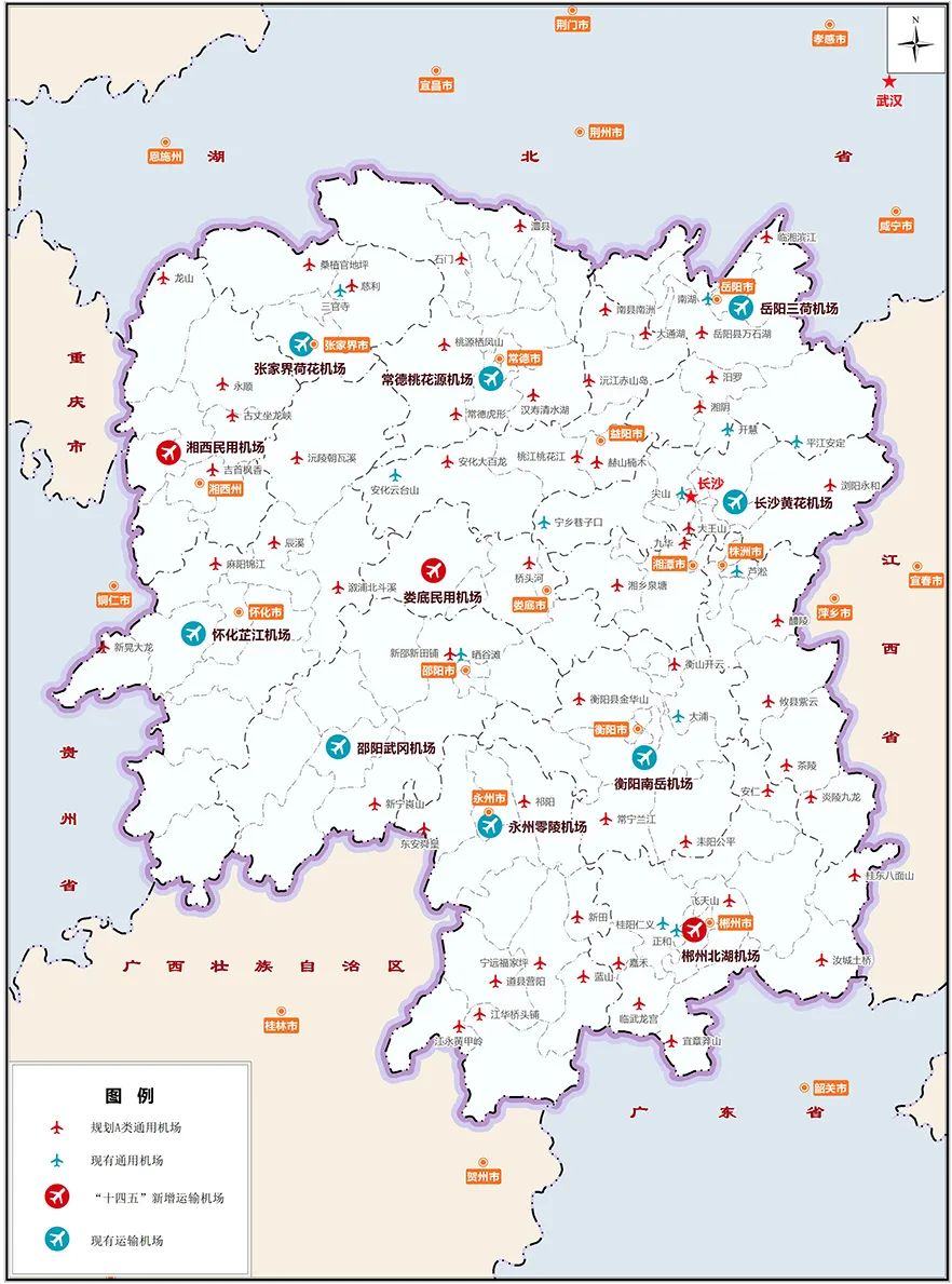 △ 湖南省“十四五”机场规划示意图 来源：湖南省人民政府网