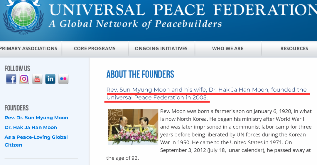 ▲“世界和平协会”官网截图