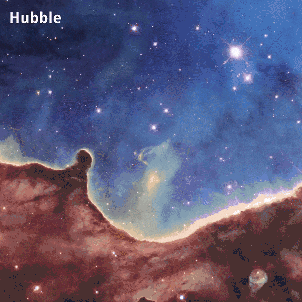 船底座星云的同一个局部，韦布的图像比哈勃通透得多 | NASA/ESA/CSA/STScI/Alain Mir