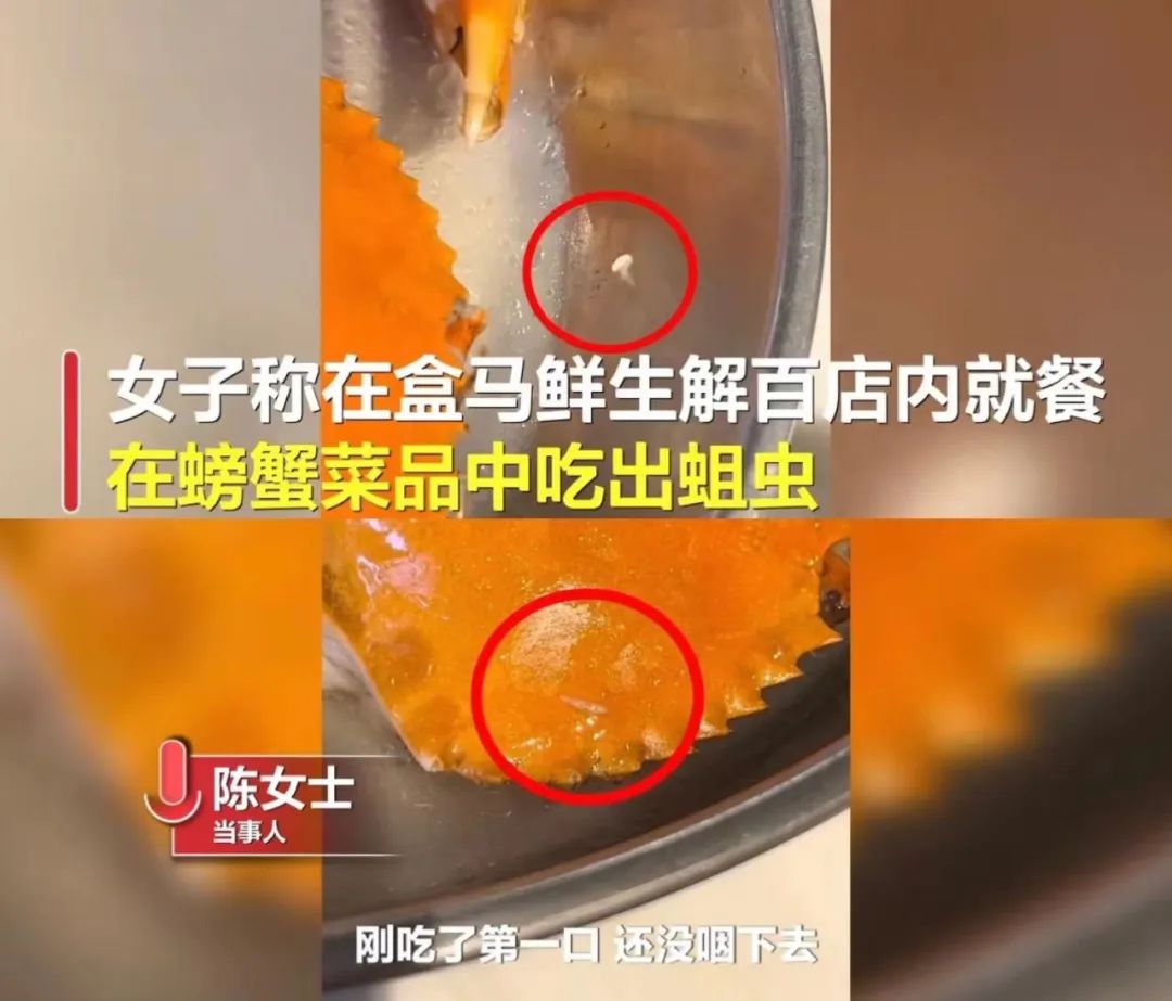 “很恶心！”盒马鲜生海鲜吃出活蛆 紧急回应！此前被曝榴莲腐烂、产品抽检不合格