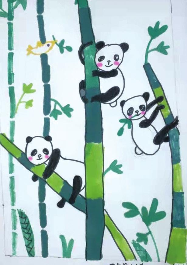 可爱的大熊猫绘画直播课部分作品展示