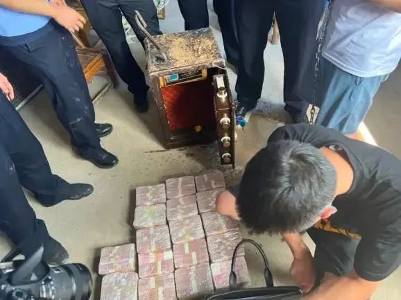 图为民警在嫌疑人家中猪圈内挖出藏有170万元赃款的保险柜。杨子仪 摄。图片来源：法制日报