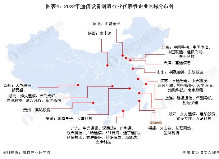 通信设备制造行业产业园区分布图：广东、浙江、江苏地区最多