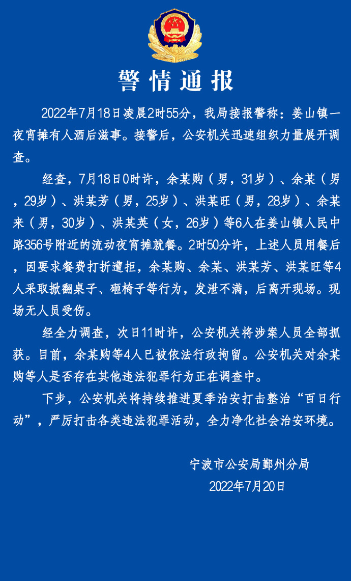 多名男子打砸烧烤摊 浙江宁波警方通报 打折 新浪财经 新浪网