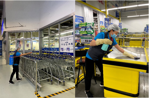 (麦德龙员工对重点部位进行消杀工作)