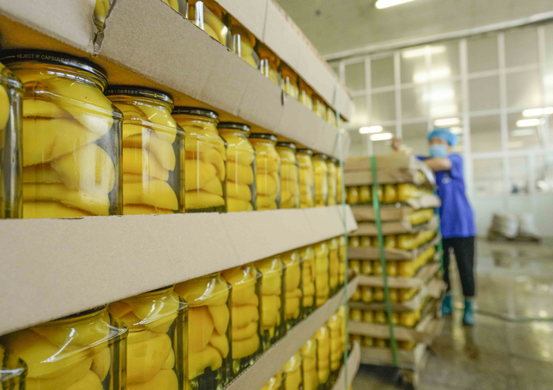 7月20日,工人在遵化市地北头镇一家罐头加工厂包装车间工作.