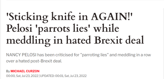 英国《每日快报》：“再次把刀插进去”！佩洛西在干预英国“脱欧”协议时“鹦鹉学舌式地谎言”