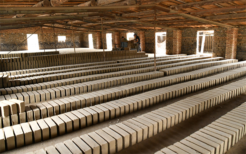 7月22日,工人在任丘市出岸镇古建砖厂坯棚内工作.新华社发(苑立伟摄)