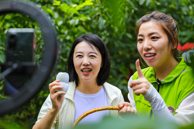 成县县委常委,宣传部部长李丽(左一)也加入了直播团队.姚永亮 摄