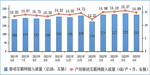 图6 移动互联网接入月流量及户均流量（DOU）情况