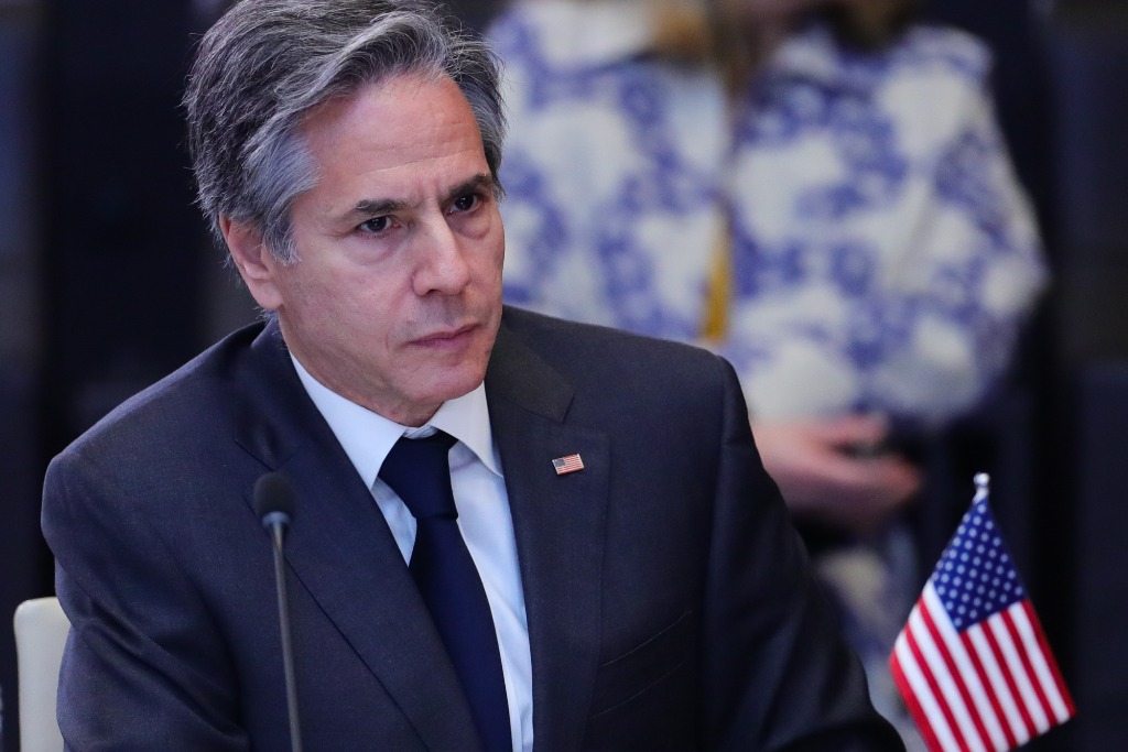 这张4月7日拍摄的资料照片显示,美国国务卿布林肯