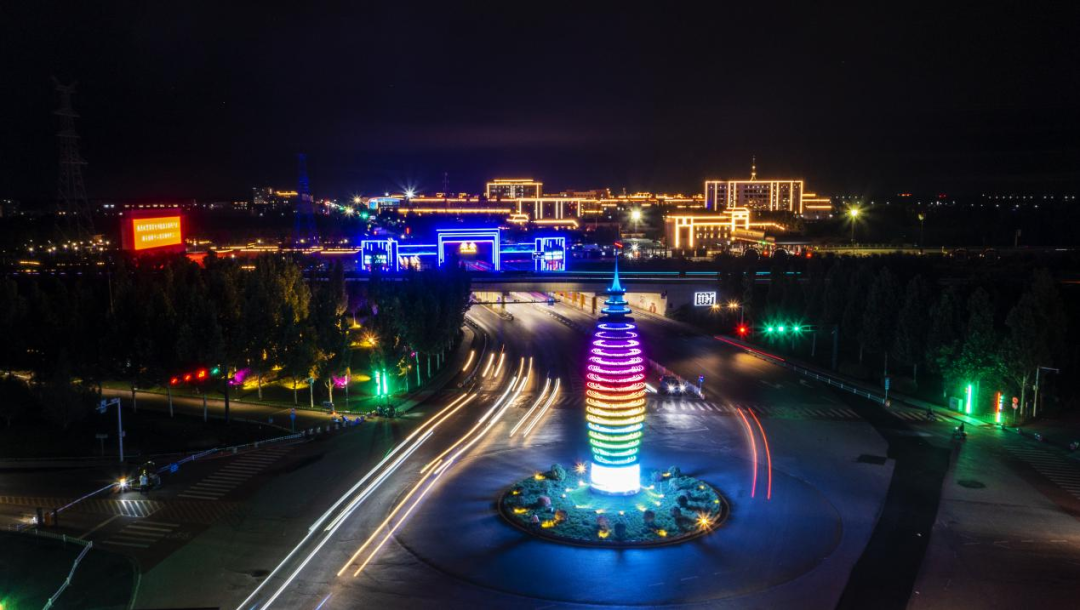 航拍雄安新区容城县容和塔夜景.河北日报记者李东宇摄