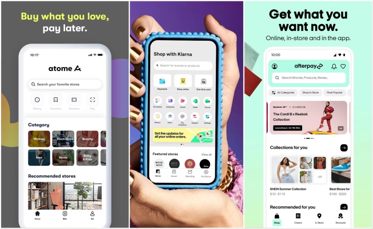 Atome、Klarna、Afterpay应用界面，图源：Google Play