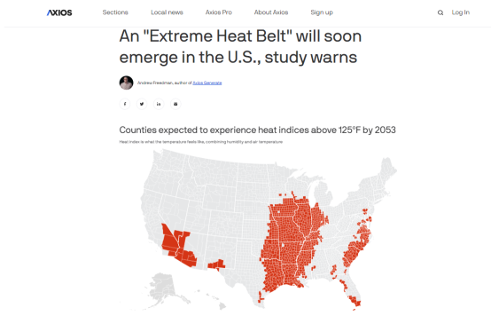 Axios新闻网：研究警告称，美国将很快出现一条“极端高温带”