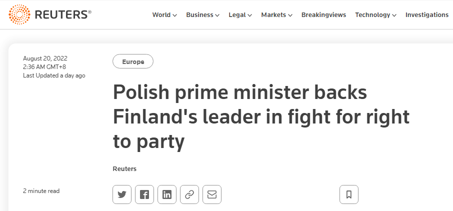 波兰总理声援热舞风波中的芬兰总理：她有理由庆祝